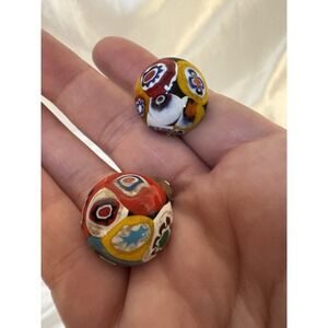 Gorgeous Vintage Millefiori Art Glass Clip on Earrings From Italy